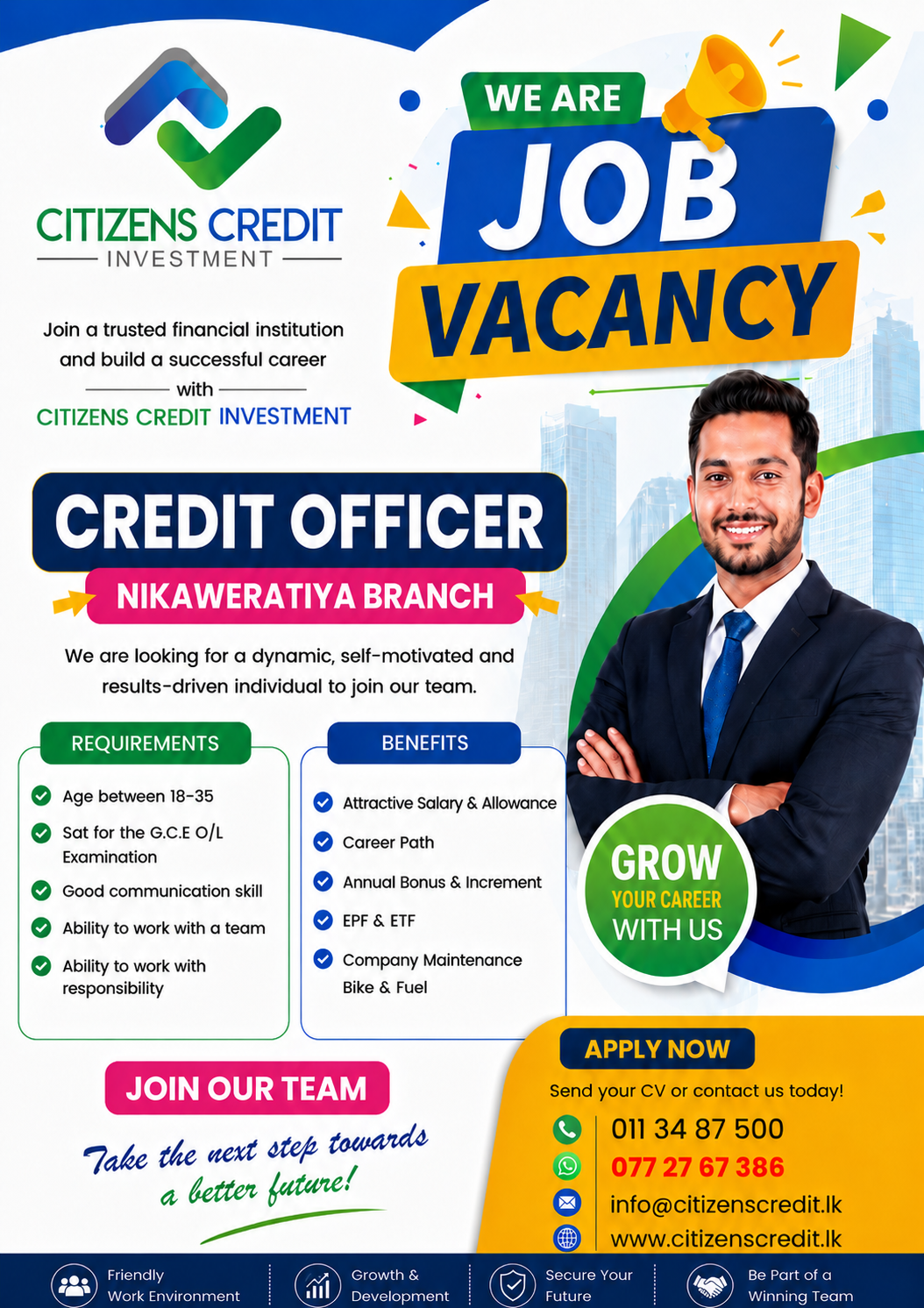 Credit Officer Vacancy — Nikaweratiya Branch